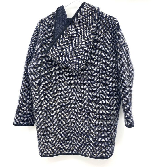 Madewell Navy Herringbone Wool Blend Hooded Open Front Coat Women’s XS/S Oversiz - Picture 2 of 5